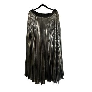 EXPRESS High Waisted Pleated Maxi Skirt Large Metallic Gun Metal